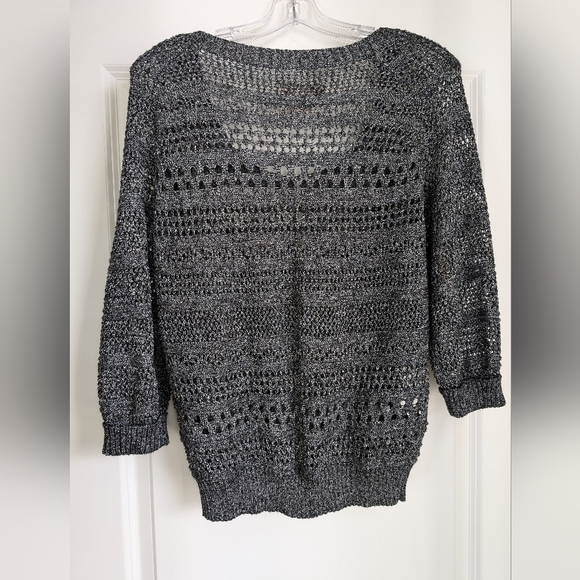 Nine West Vintage America Open Crochet 3/4 Sleeve Sweater PL (Petite Large) Grey - Picture 8 of 9